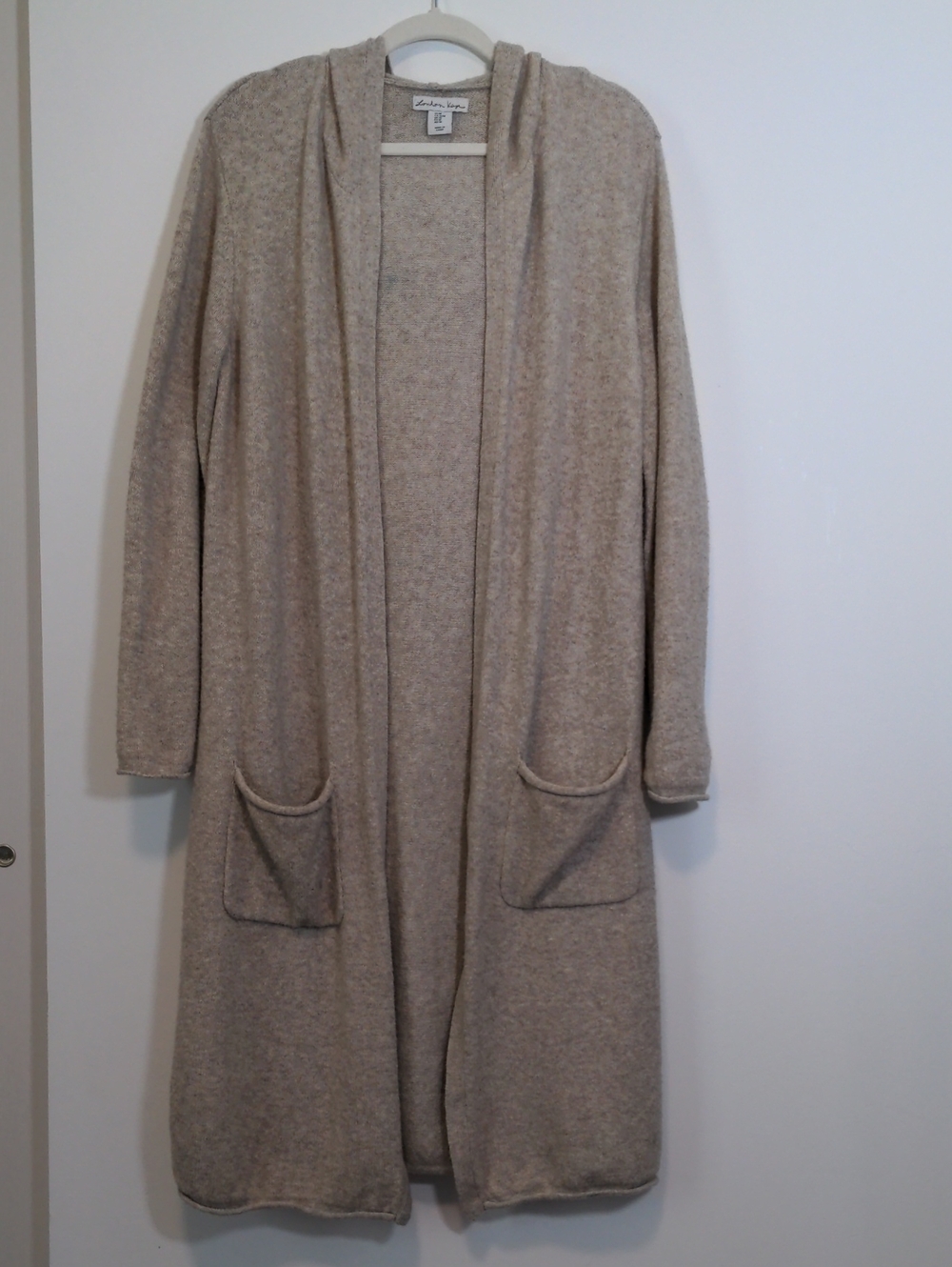 London Kaye Open-Front Hooded Cardigan in Taupe Heather